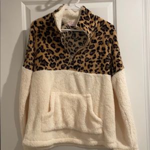 BOUTIQUE leopard and cream Sherpa hoodie